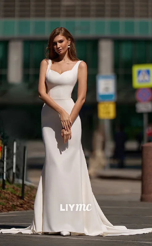 LW158 - Mermaid/Trumpet Square Neck Satin Long Wedding Dress