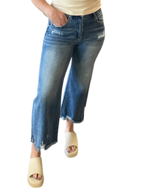 High Rise Wide Leg Ankle Flare Jeans In Medium Wash