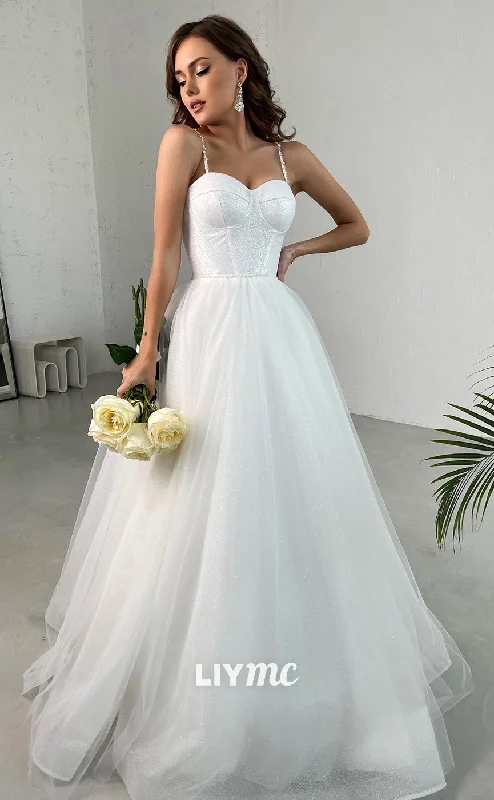 LW129 - Sparkly Sweetheart Beaded Sequins Tulle A Line Long Wedding Dress