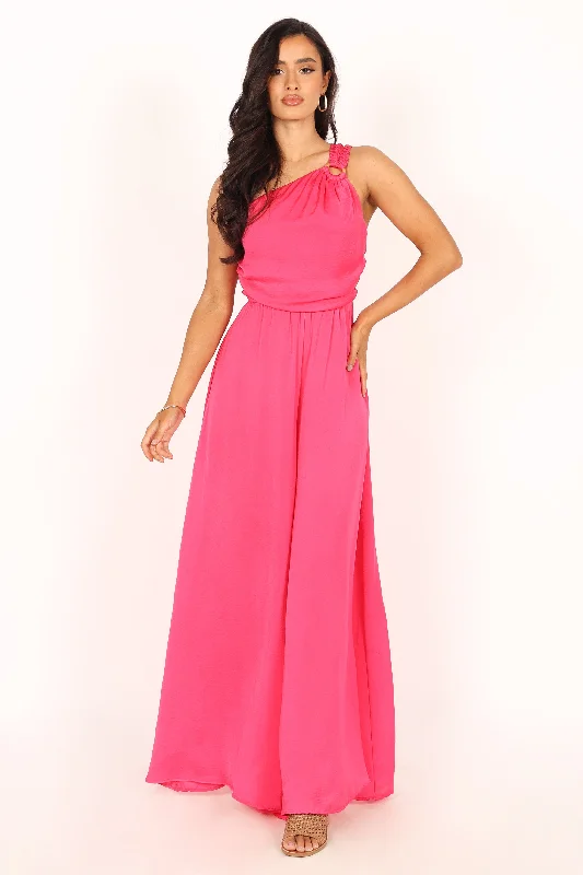 Sunanda One Shoulder Jumpsuit - Fuchsia