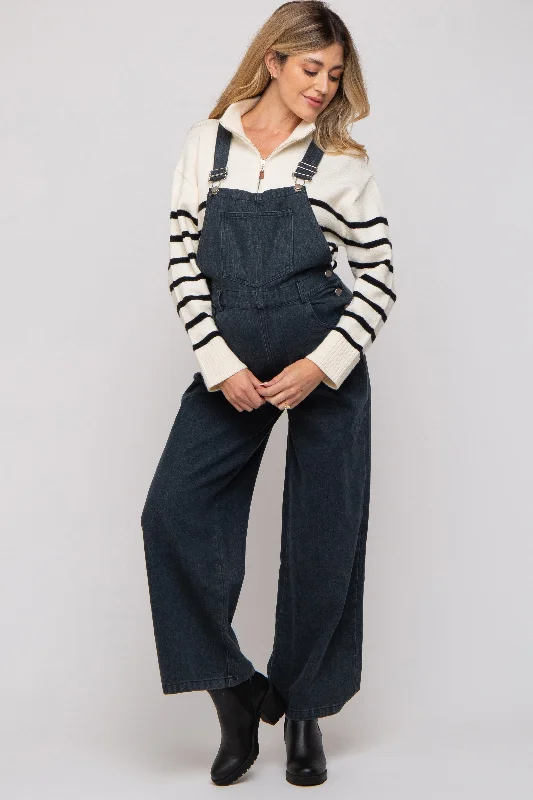 Faded Black Front Pocket Maternity Overalls