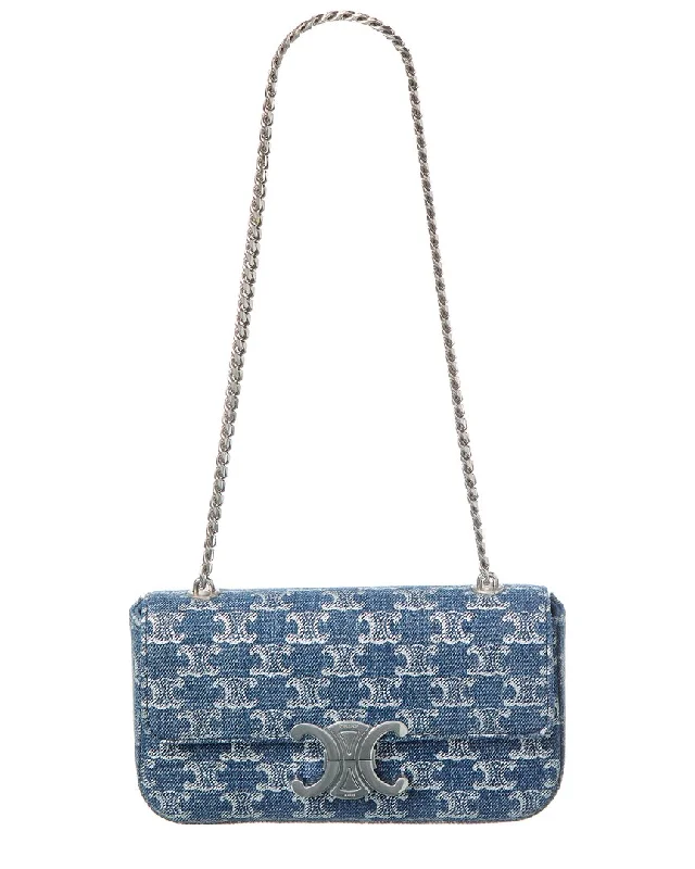 CELINE Claude Triomphe Denim Chain Shoulder Bag