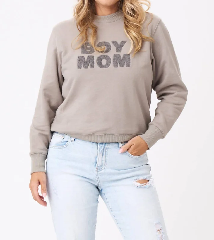 Boy Mom Chenille Sweatshirt In Flat Gray