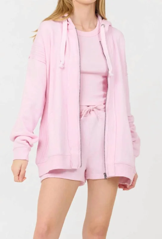 Cashmere Fleece Zip Up Hoodie In Paradise Pink