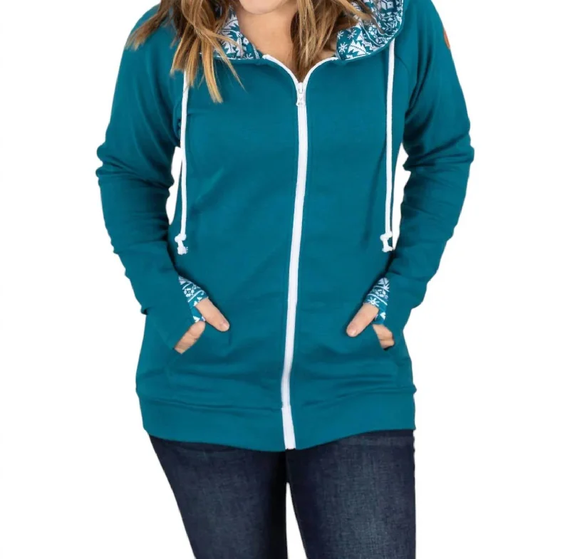 Winter Snowflake Full Zip Hoodie In Blue Green