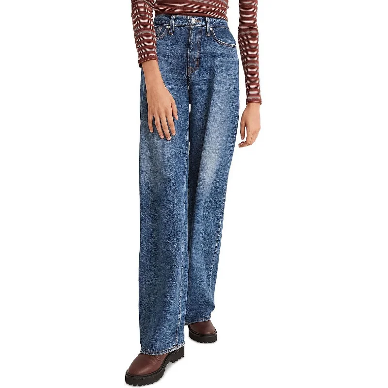 Womens High Rise Faded Wide Leg Jeans