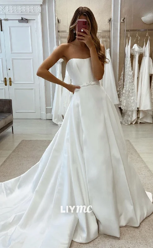 LW350 - A Line Strapless Satin Elegant Wedding Dress