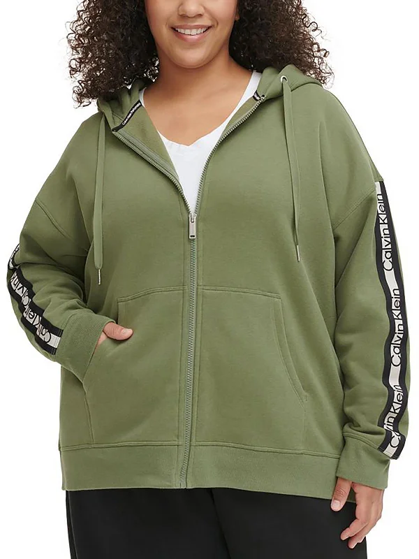 Plus Womens Fleece Striped Zip Hoodie