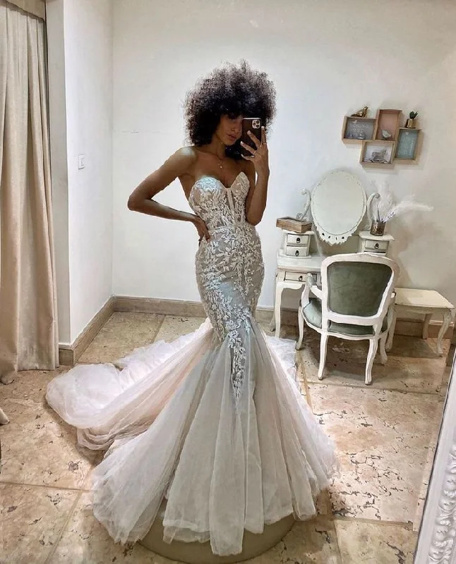 Gorgeous Sweetheart Lace Mermaid Backless Long Wedding Dresses      S3690