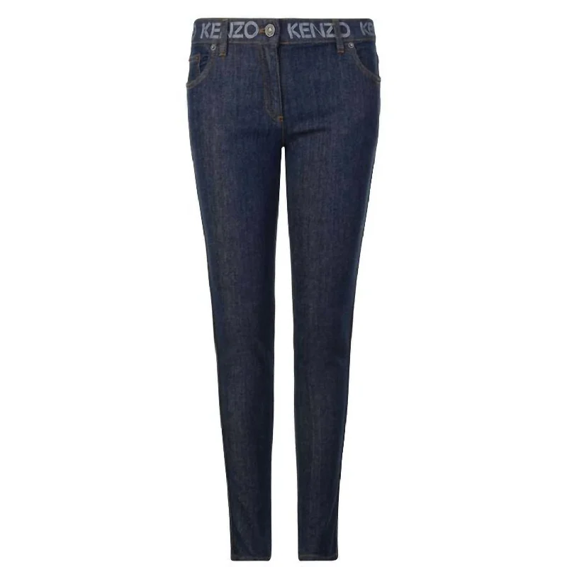 Women's Paris Logo Waist Stretch Denim Skinny Jeans In Blue