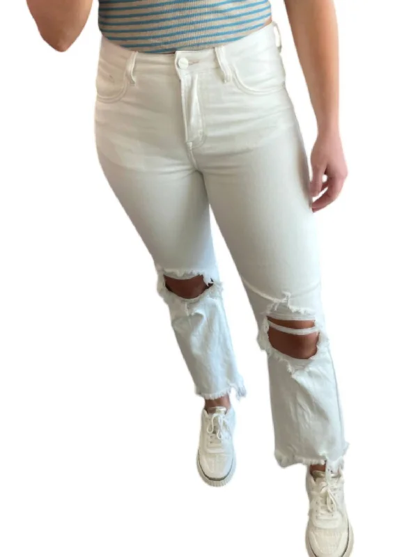 High-Rise Straight Distressed Jeans In Cream