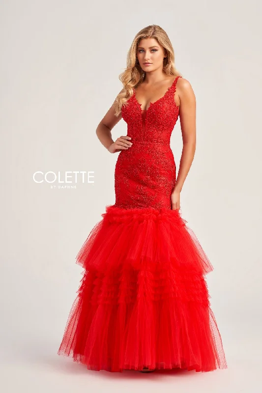 Colette CL5162 Glitter Prom Long Applique Formal Trumpet Dress