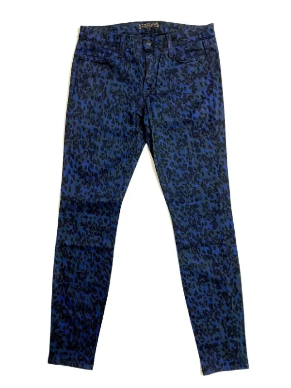 Women's Wild Print Mid Rise Skinny Jeans In Blue, Black