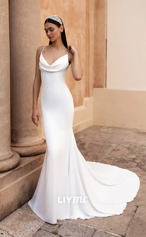 LW330 - Spaghetti Straps Satin Elegant Mermaid Wedding Dress