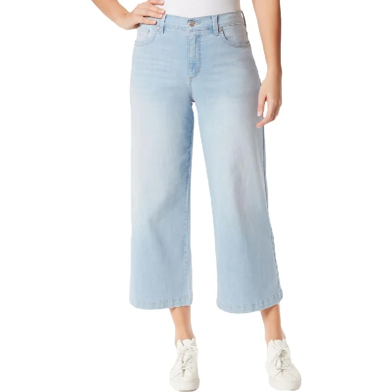 Amanda Womens Cropped Stretch Wide Leg Jeans