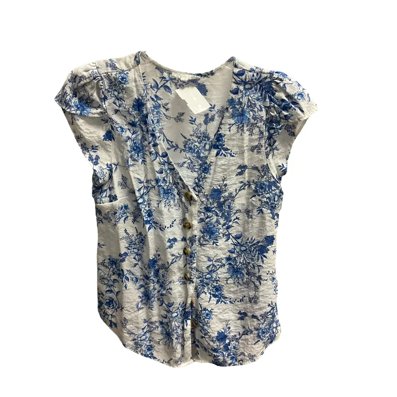 Blue & White Top Short Sleeve E&M Size M