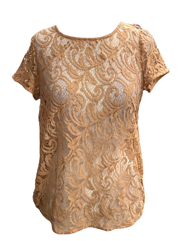 Brown Top Short Sleeve Loft, Size M