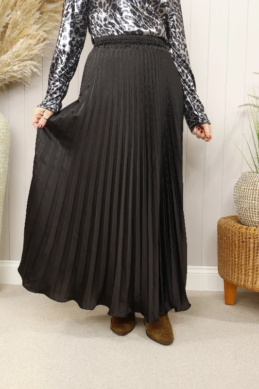 Satin Pleated Skirt Black