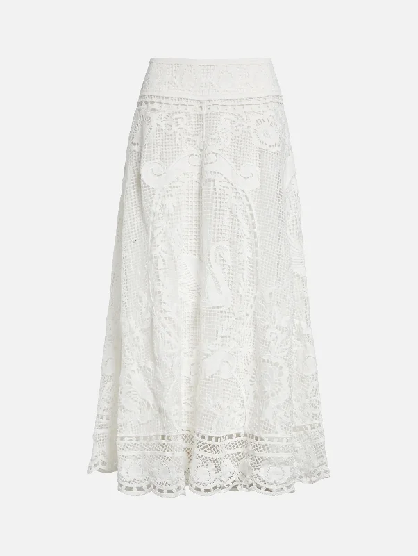 Swan Lake Guipure Midi Skirt in Off-White