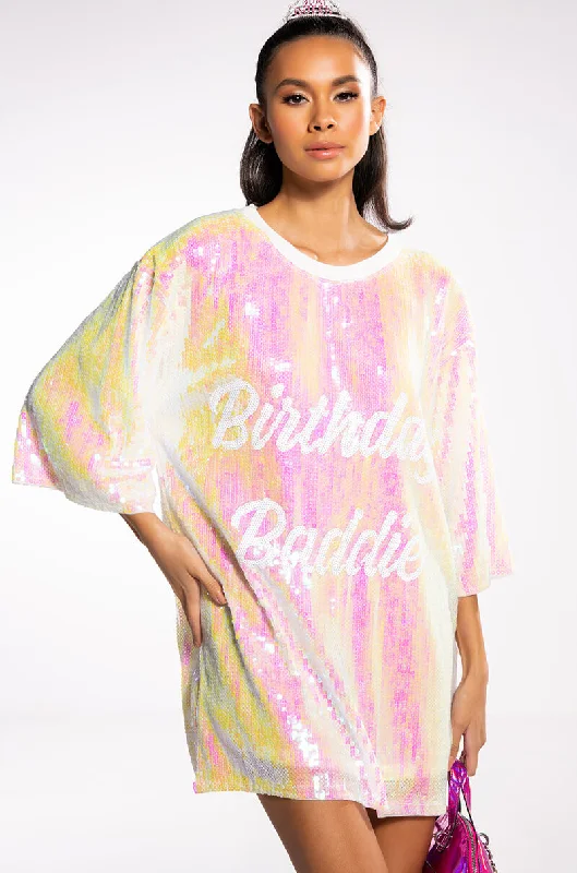 BIRTHDAY BADDIE SEQUIN T SHIRT DRESS