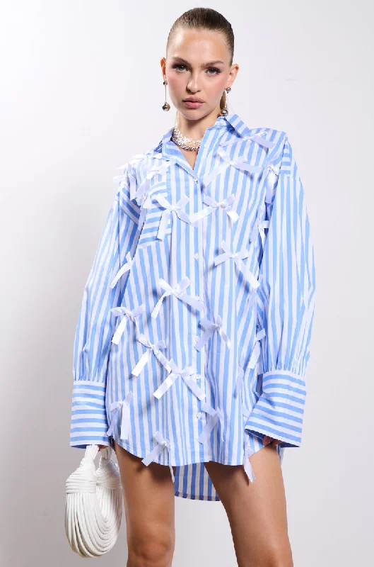 BOWS STRIPED POPLIN SHIRT DRESS