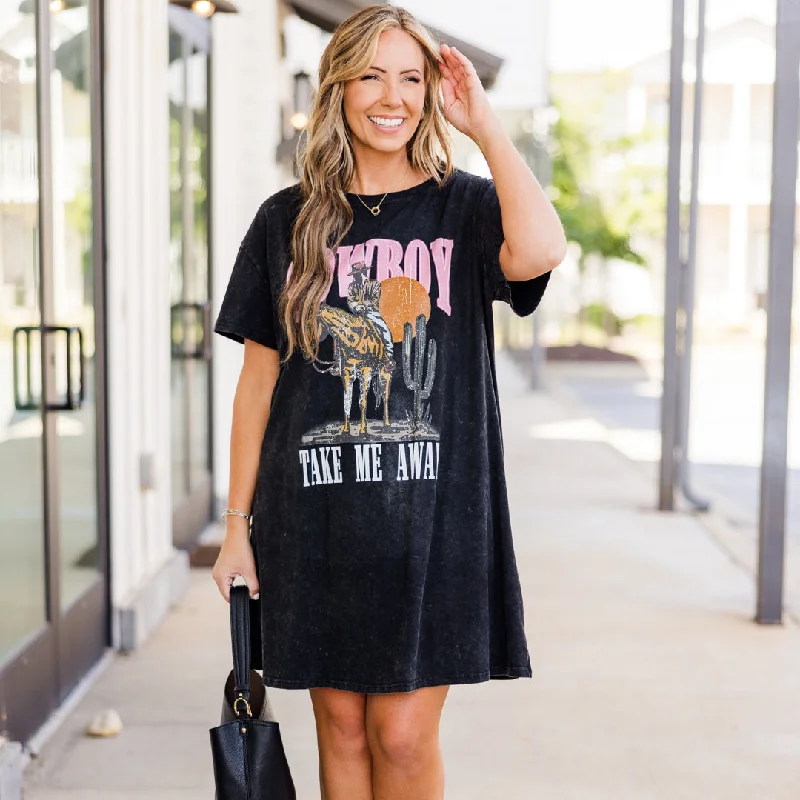 Cowboy Take Me Away T-Shirt Dress, Black