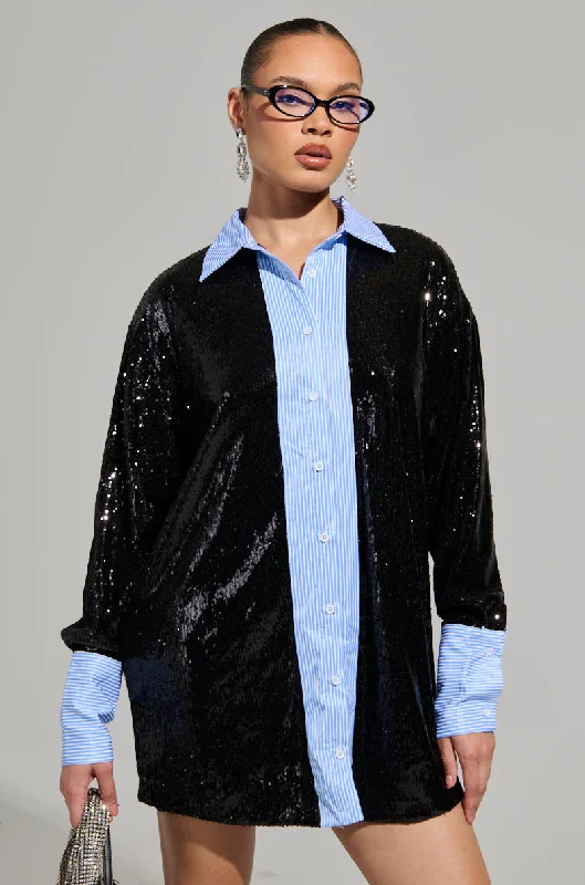 CYRUS SEQUIN POPLIN SHIRT DRESS