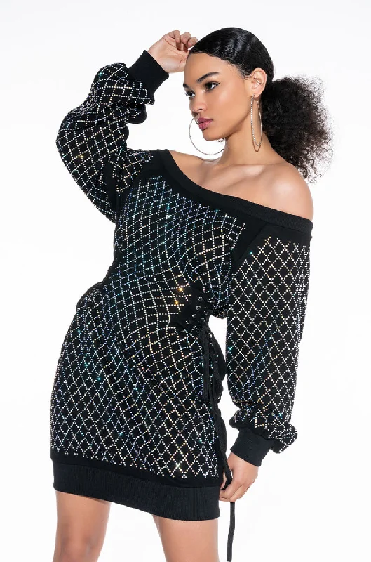 GOT IT GIRL RHINESTONE SWEATSHIRT DRESS