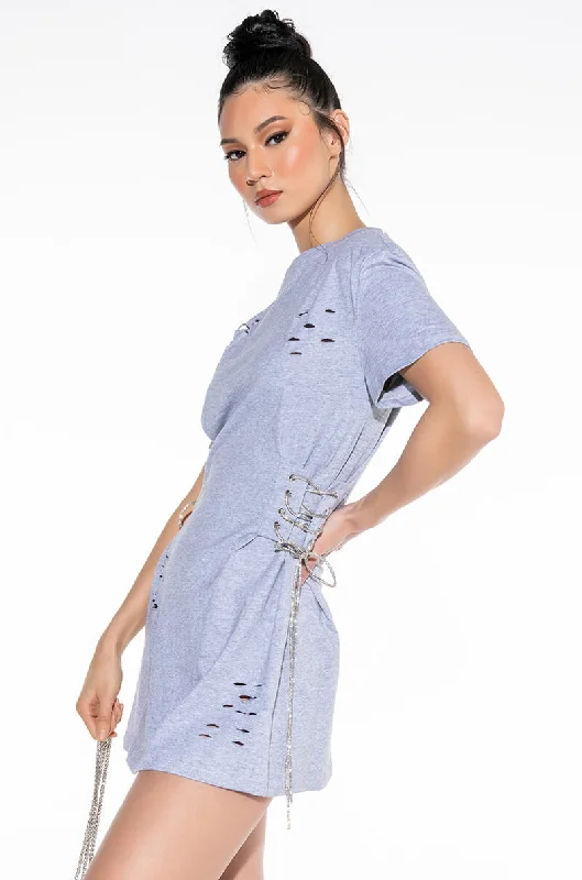 LACE UP RHINESTONE TSHIRT DRESS