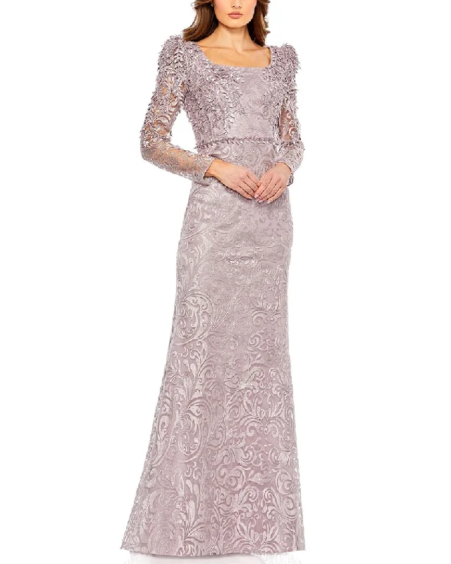 Mac Duggal Embroidered Applique Shoulder Detail Trumpet Gown