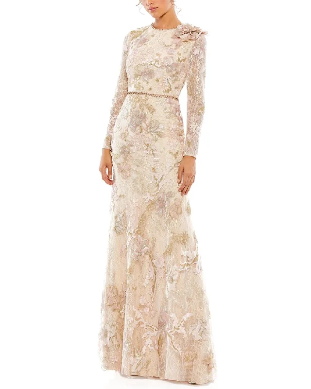 Mac Duggal Floral Embroidered Lace Trumpet Gown