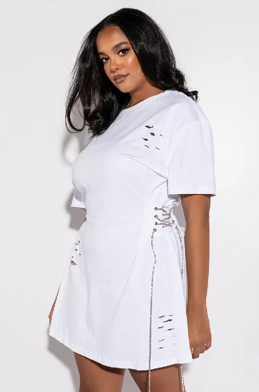 PLUS LACE UP RHINESTONE T SHIRT DRESS