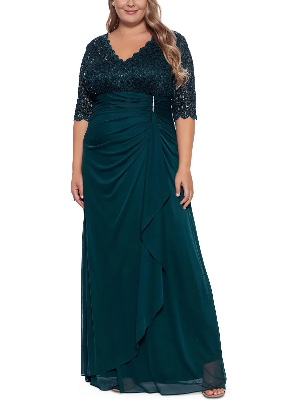 Plus Womens Lace Embellished Evening Dress