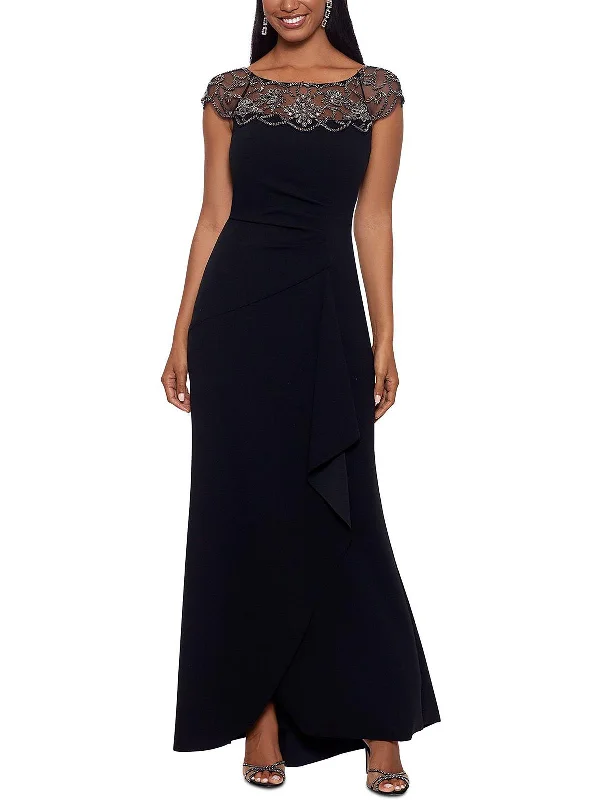 Womens Embellished Illusion Evening Dress