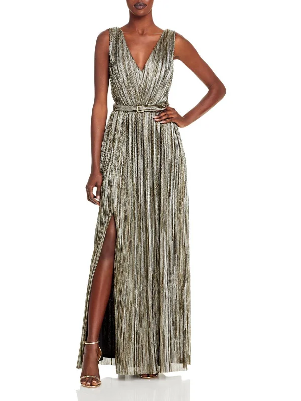 Womens Metallic Sleeveless Evening Dress