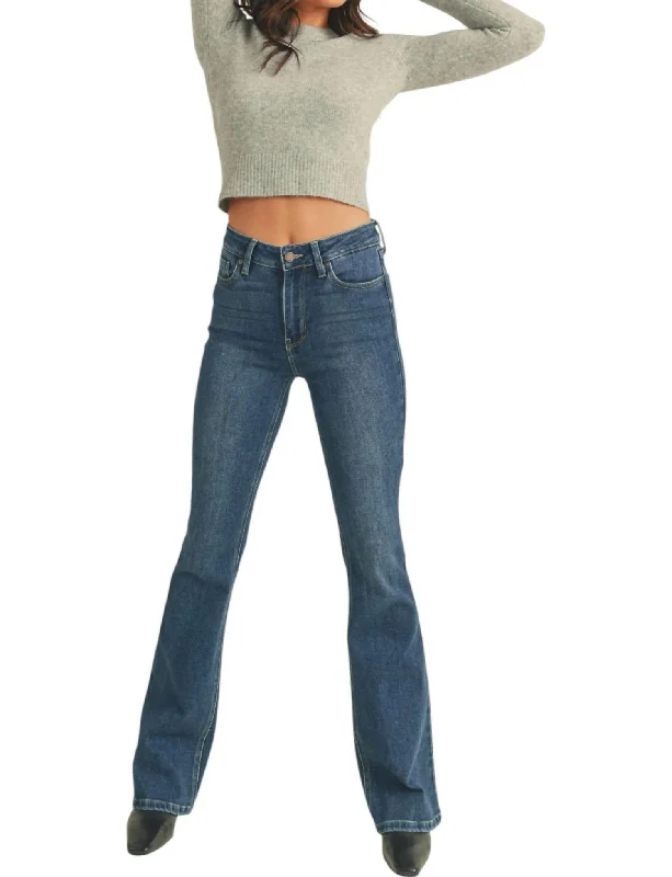 High Rise Skinny Flare Jeans In Dark Wash Denim