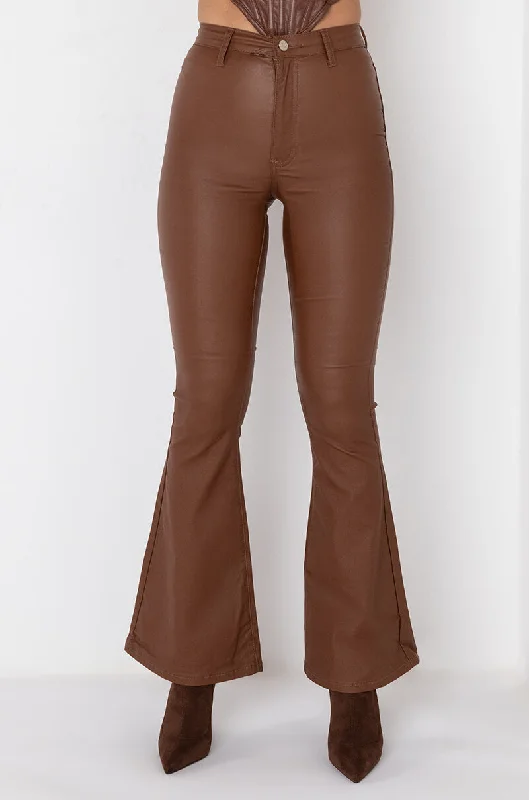 ON DUTY VEGAN LEATHER HIGH RISE FLARE PANTS