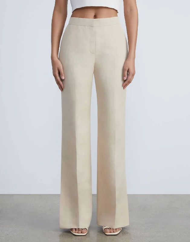 Silk-Linen Gates Side Slit Flared Pant In Dune