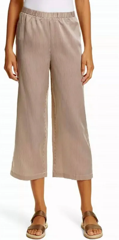 Striped Wide Leg Silk Cropped Pant In Nutmeg