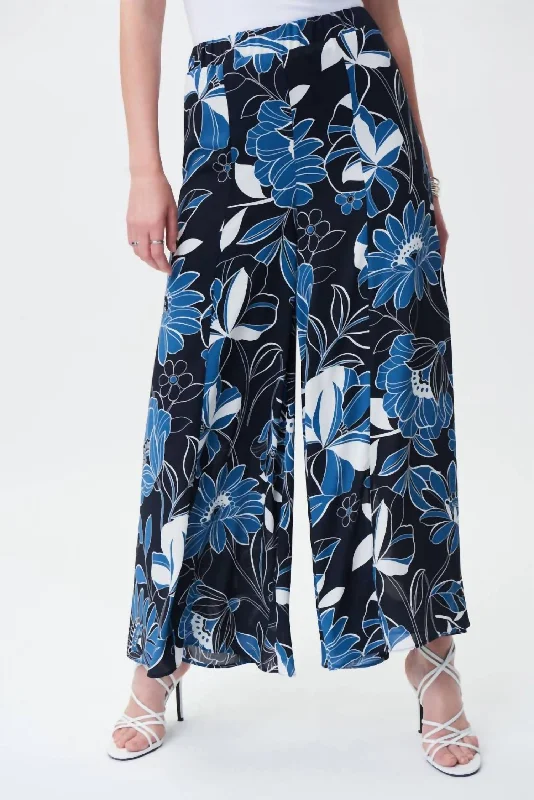 Wide Leg Floral Pants In Midnight