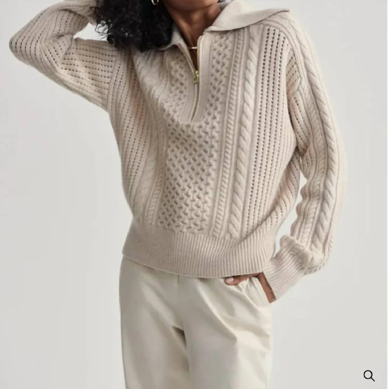 Camello Releaxed Cable Half Zip Sweater In Parchment