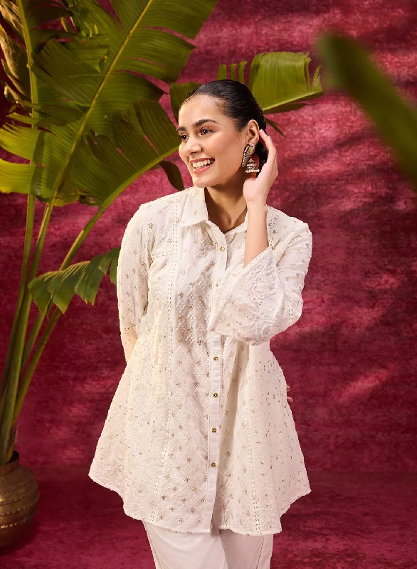 Jhalak Ivory Embroidered Georgette Shirt for Women