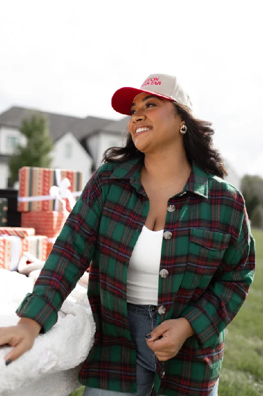 Made Me Realize Green and Red Plaid Oversized Button Front Shirt FINAL SALE