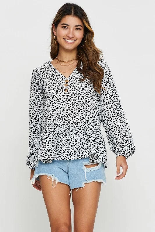 Print Peplum Shirts Long Sleeve