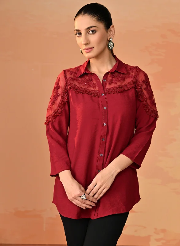 Samreen Maroon Embroidered Georgette Shirt for Women