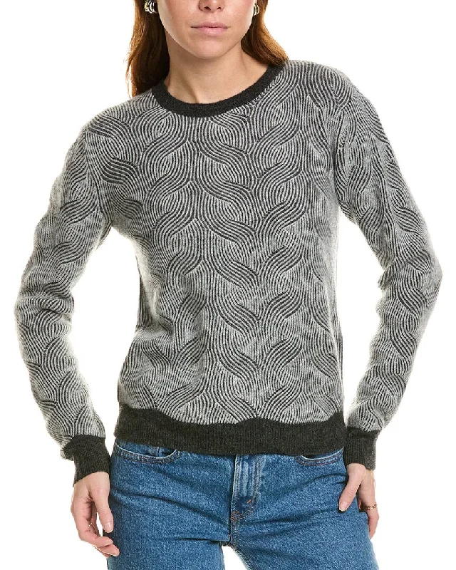 sofiacashmere Two-Tone Brioche Cable Cashmere Sweater