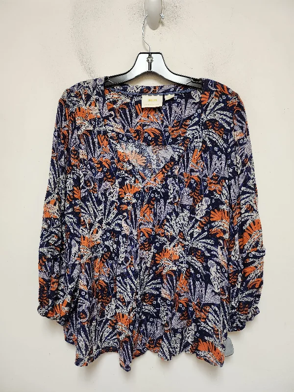 Top Long Sleeve By Maeve In Blue & Orange, Size: L