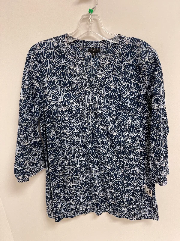 Top Long Sleeve By Talbots In Blue & White, Size: Lp