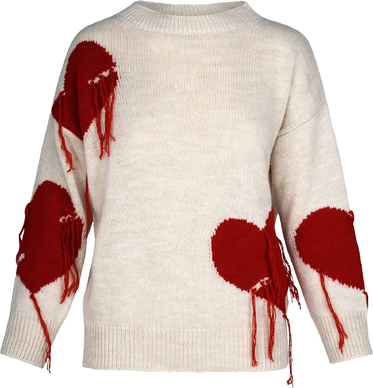 Women's Broken Heart Knit Pullover In Cream/red