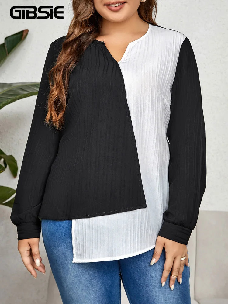 Women's Shirt Fashion Designer Asymmetrical Long-Sleeve Tops (Plus Size)